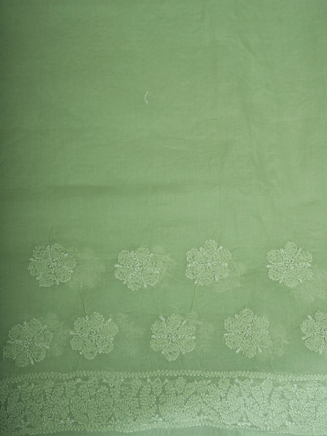 Ada Hand Embroidered Light Green Cotton Lucknowi Chikankari Saree and Blouse 01A713084