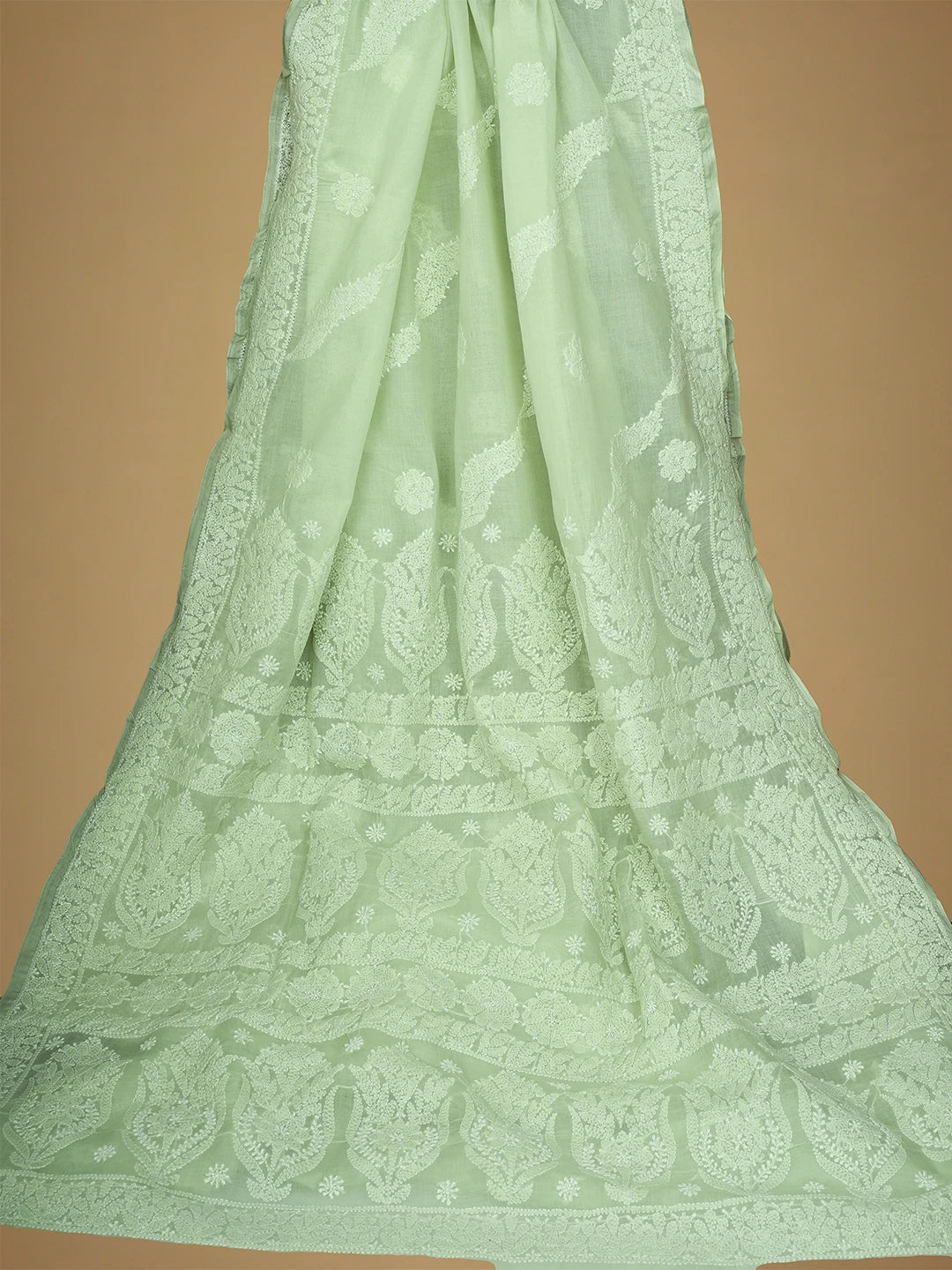 Ada Hand Embroidered Light Green Cotton Lucknowi Chikankari Saree and Blouse 01A713084