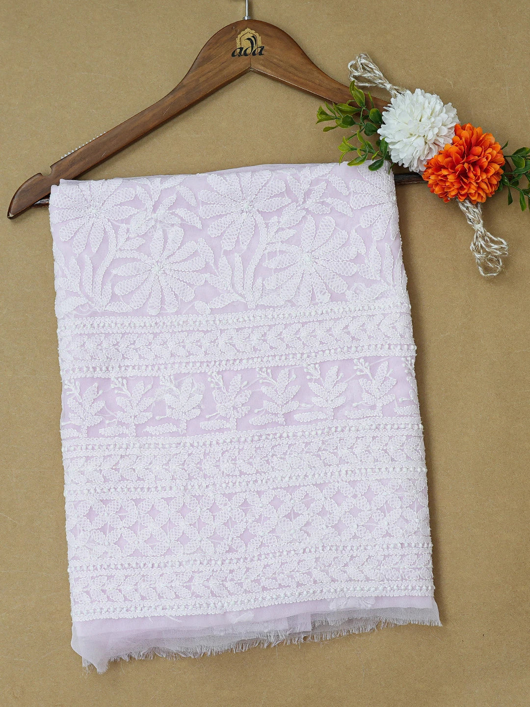 Ada Hand Embroidered Baby Pink Georgette Lucknowi Chikankari Unstitched Kurta Piece 01A715918