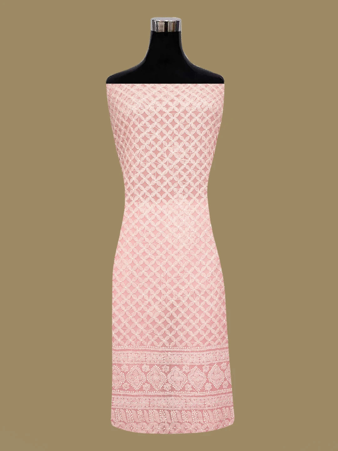 Ada Hand Embroidered Peach Georgette Lucknowi Chikankari Unstitched Kurta Piece 01A715915