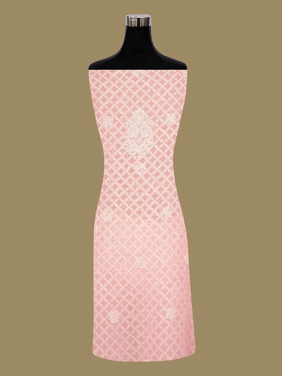 Ada Hand Embroidered Peach Georgette Lucknowi Chikankari Unstitched Kurta Piece 01A715915