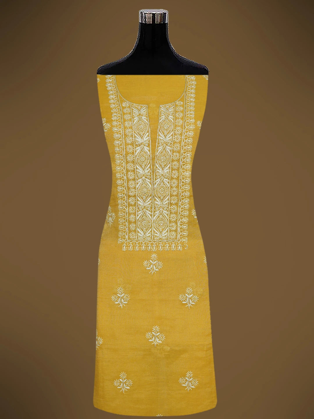 Ada Hand Embroidered Gold(Metallic) Tissue Lucknowi Chikankari Unstitched Kurta Dupatta Set With Cutdana Work 01A702530