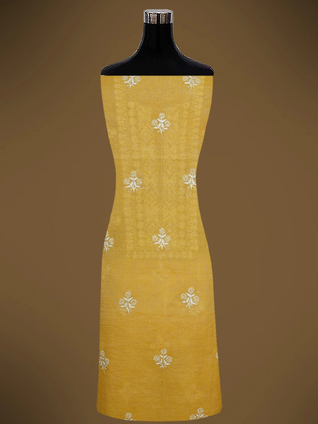 Ada Hand Embroidered Gold(Metallic) Tissue Lucknowi Chikankari Unstitched Kurta Dupatta Set With Cutdana Work 01A702530
