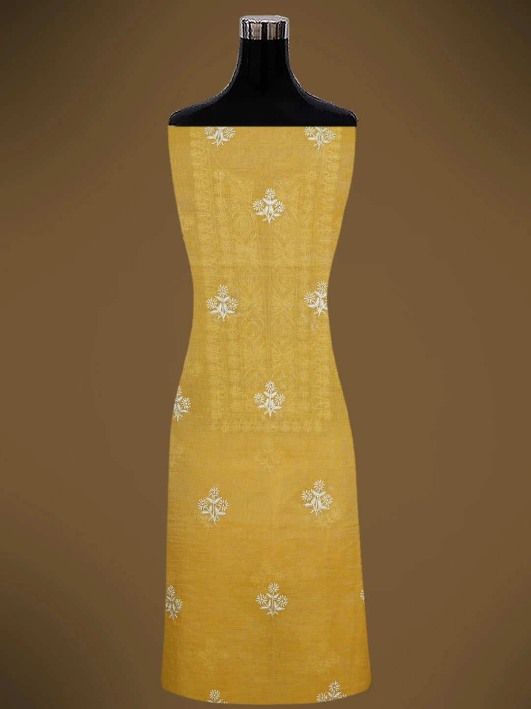 Ada Hand Embroidered Gold(Metallic) Tissue Lucknowi Chikankari Unstitched Kurta Dupatta Set With Cutdana Work 01A702530