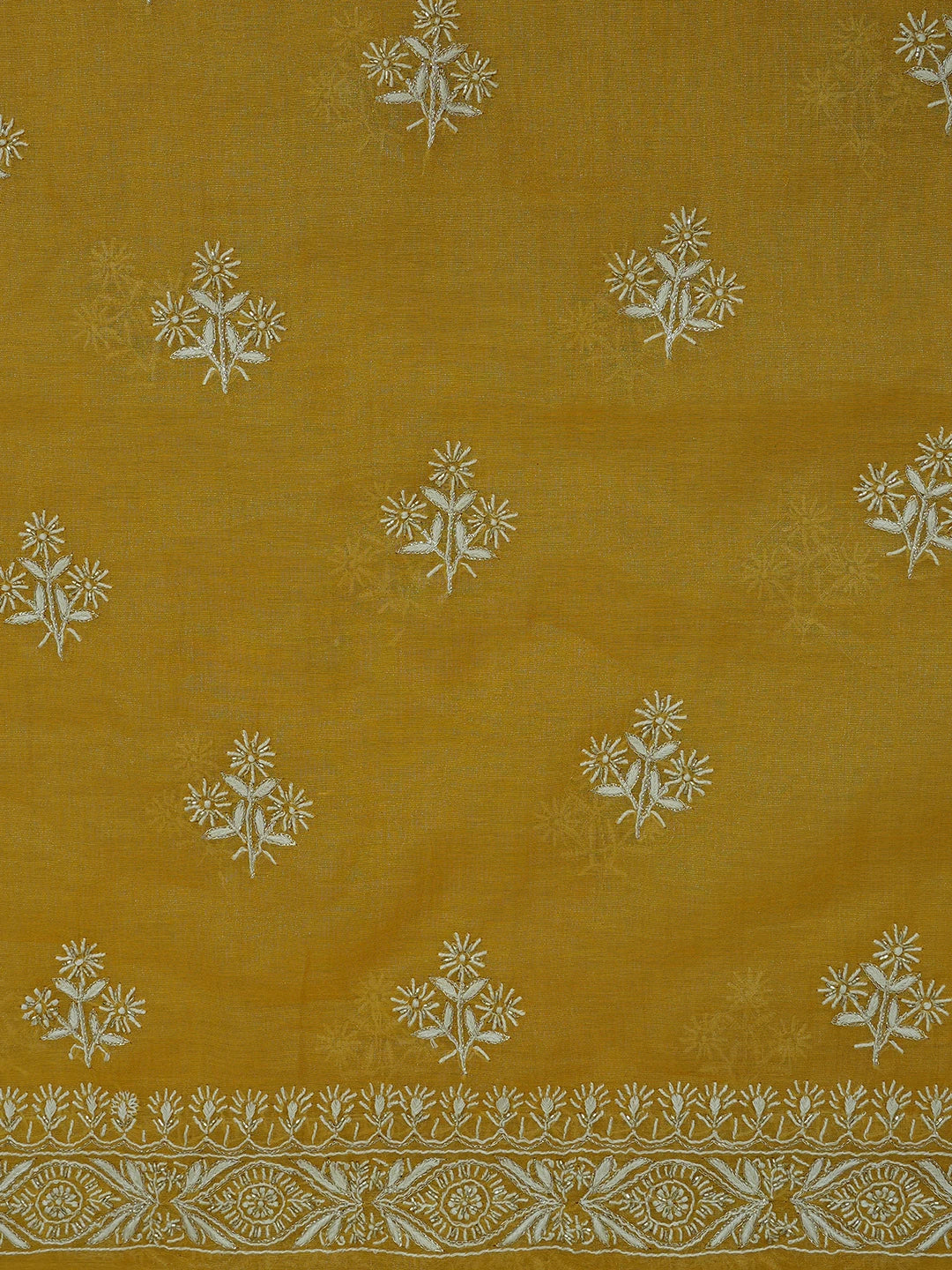 Ada Hand Embroidered Gold(Metallic) Tissue Lucknowi Chikankari Unstitched Kurta Dupatta Set With Cutdana Work 01A702530