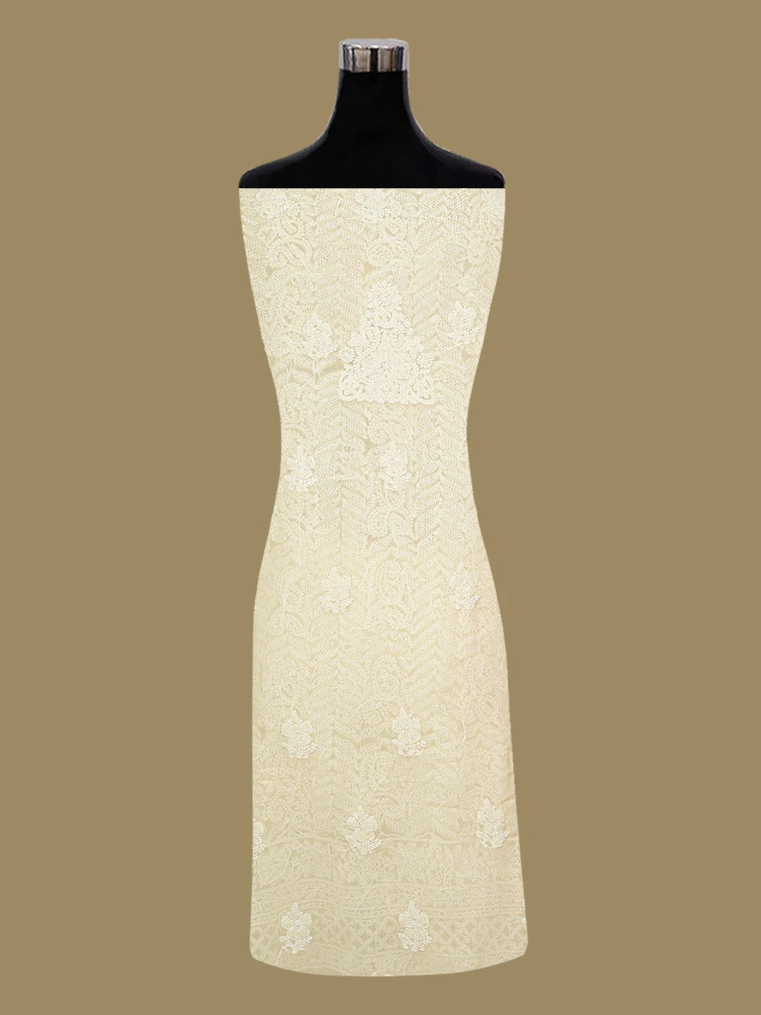 Ada Hand Embroidered Light Fawn Georgette Lucknowi Chikankari Unstitched Kurta Piece 01A715909