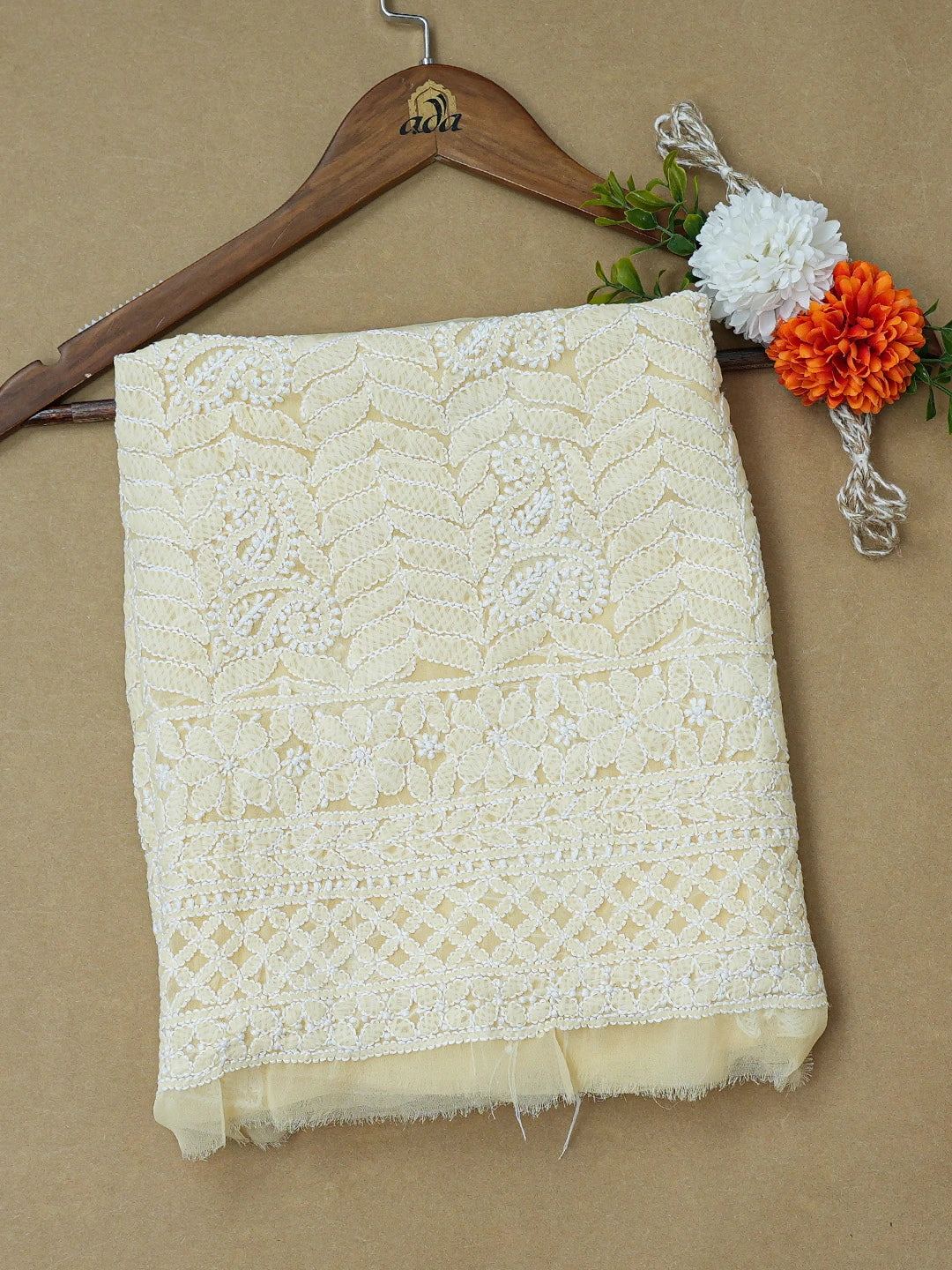 Ada Hand Embroidered Light Fawn Georgette Lucknowi Chikankari Unstitched Kurta Piece 01A715909