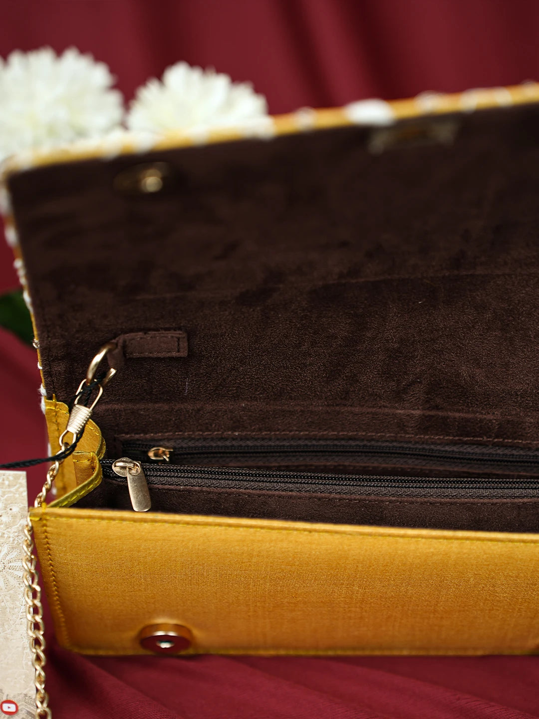 Ada Hand Embroidered Yellow Silk Lucknowi Chikankari Clutch With Zari Work 01A685737