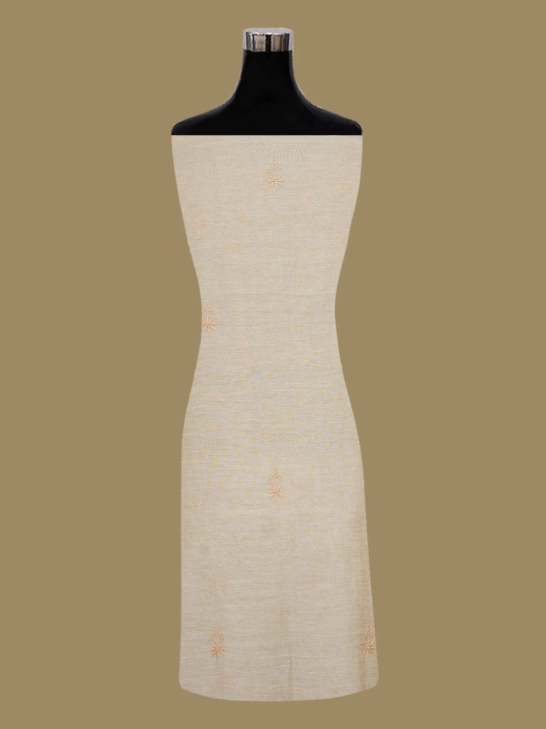 Ada Hand Embroidered Fawn Tissue Lucknowi Chikankari Unstitched Kurta Dupatta Set 01A653805