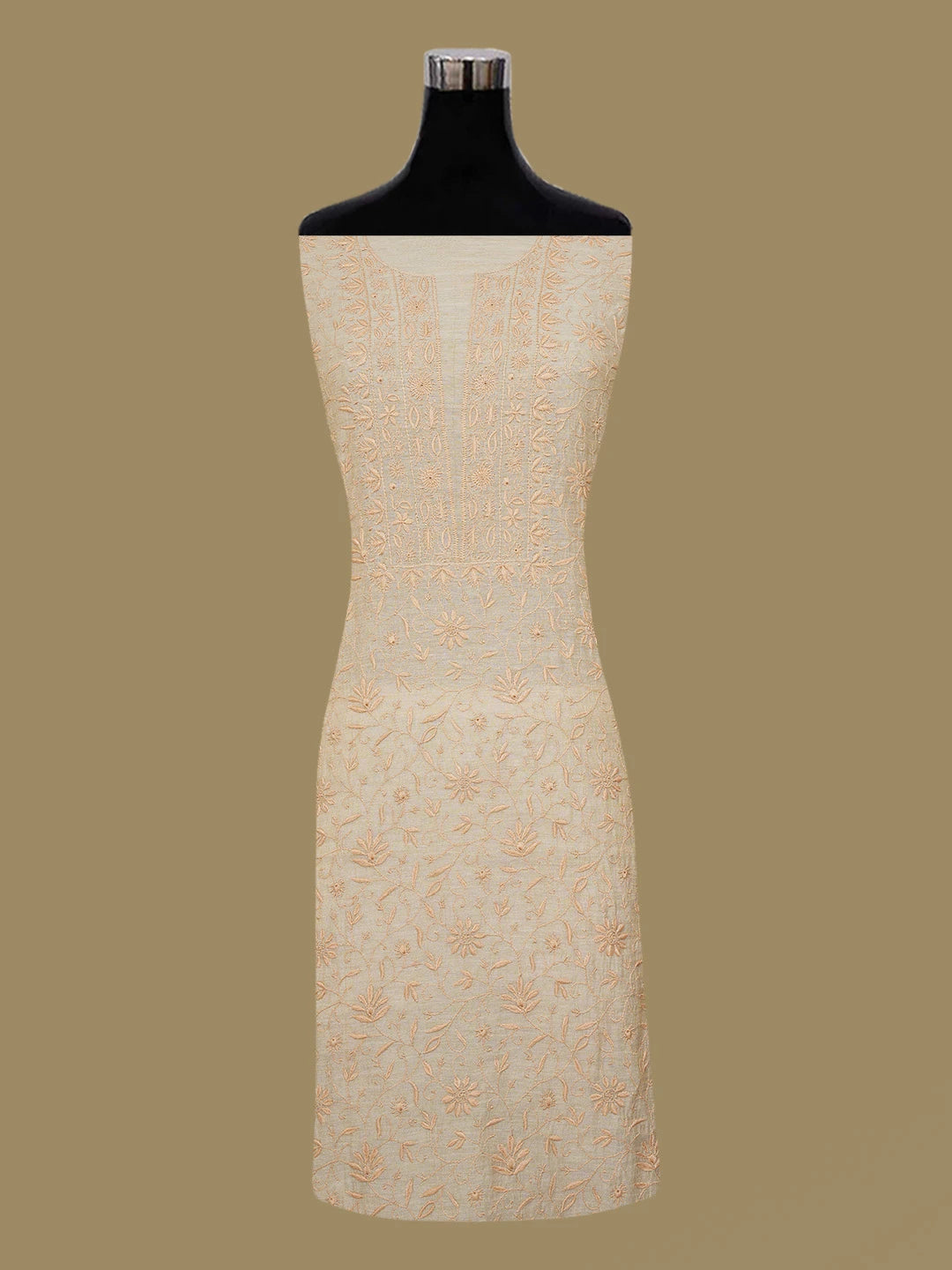 Ada Hand Embroidered Fawn Tissue Lucknowi Chikankari Unstitched Kurta Dupatta Set 01A653805
