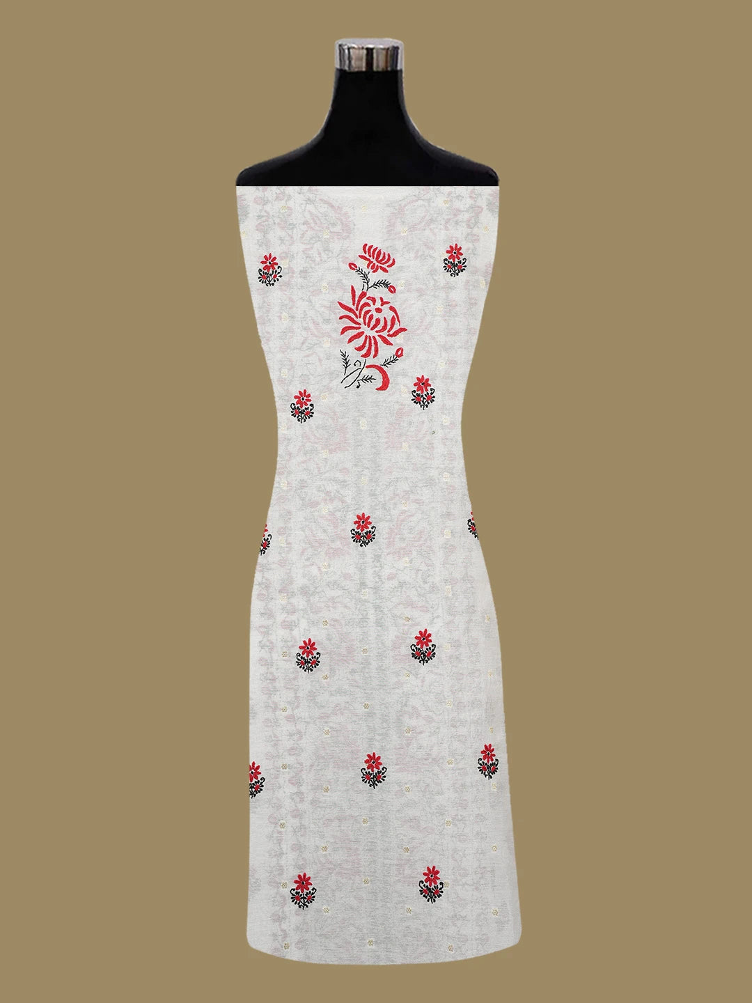 Ada Hand Embroidered White Chanderi Lucknowi Chikankari Unstitched Kurta Dupatta Set 01A712502