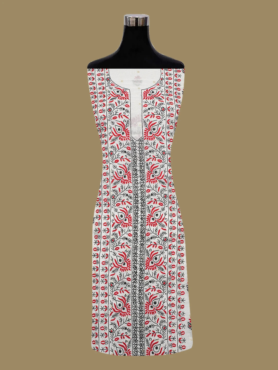 Ada Hand Embroidered White Chanderi Lucknowi Chikankari Unstitched Kurta Dupatta Set 01A712502