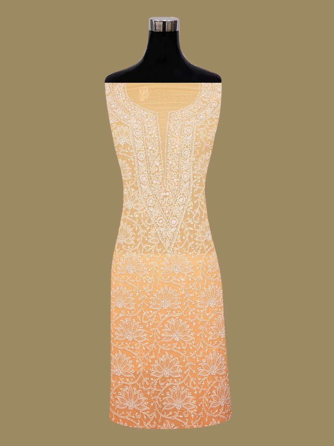 Ada Hand Embroidered Orange Pure Georgette Lucknowi Chikankari Unstitched Kurta Dupatta Set With Cutdana Work 01A653421