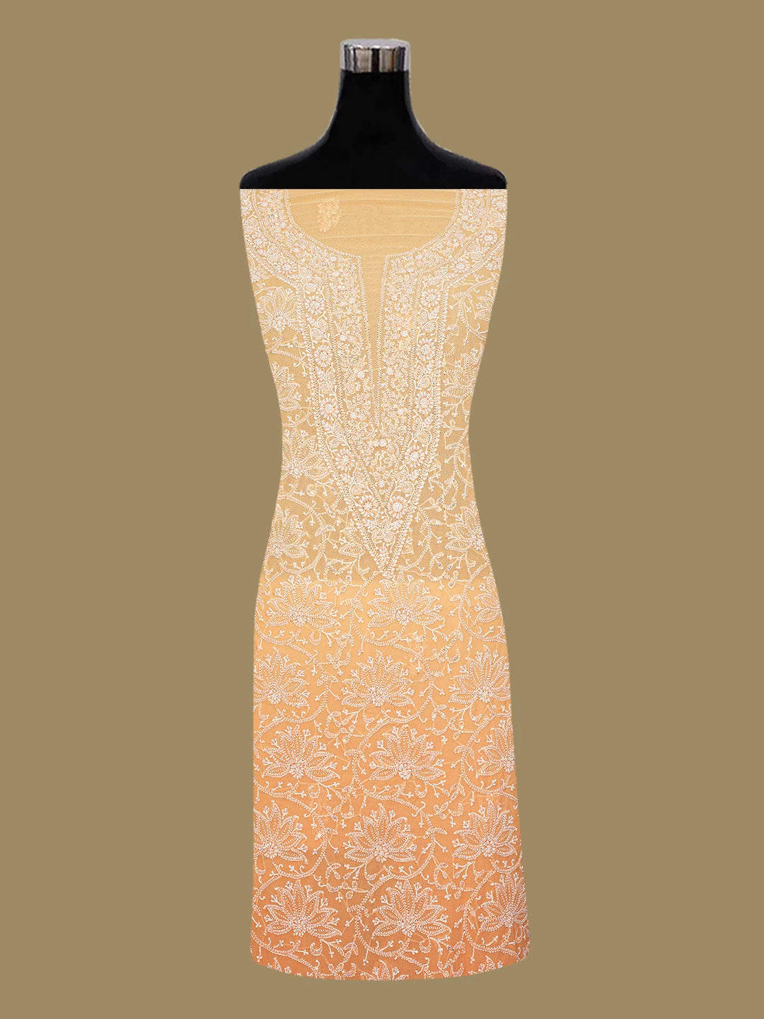 Ada Hand Embroidered Orange Pure Georgette Lucknowi Chikankari Unstitched Kurta Dupatta Set With Cutdana Work 01A653421