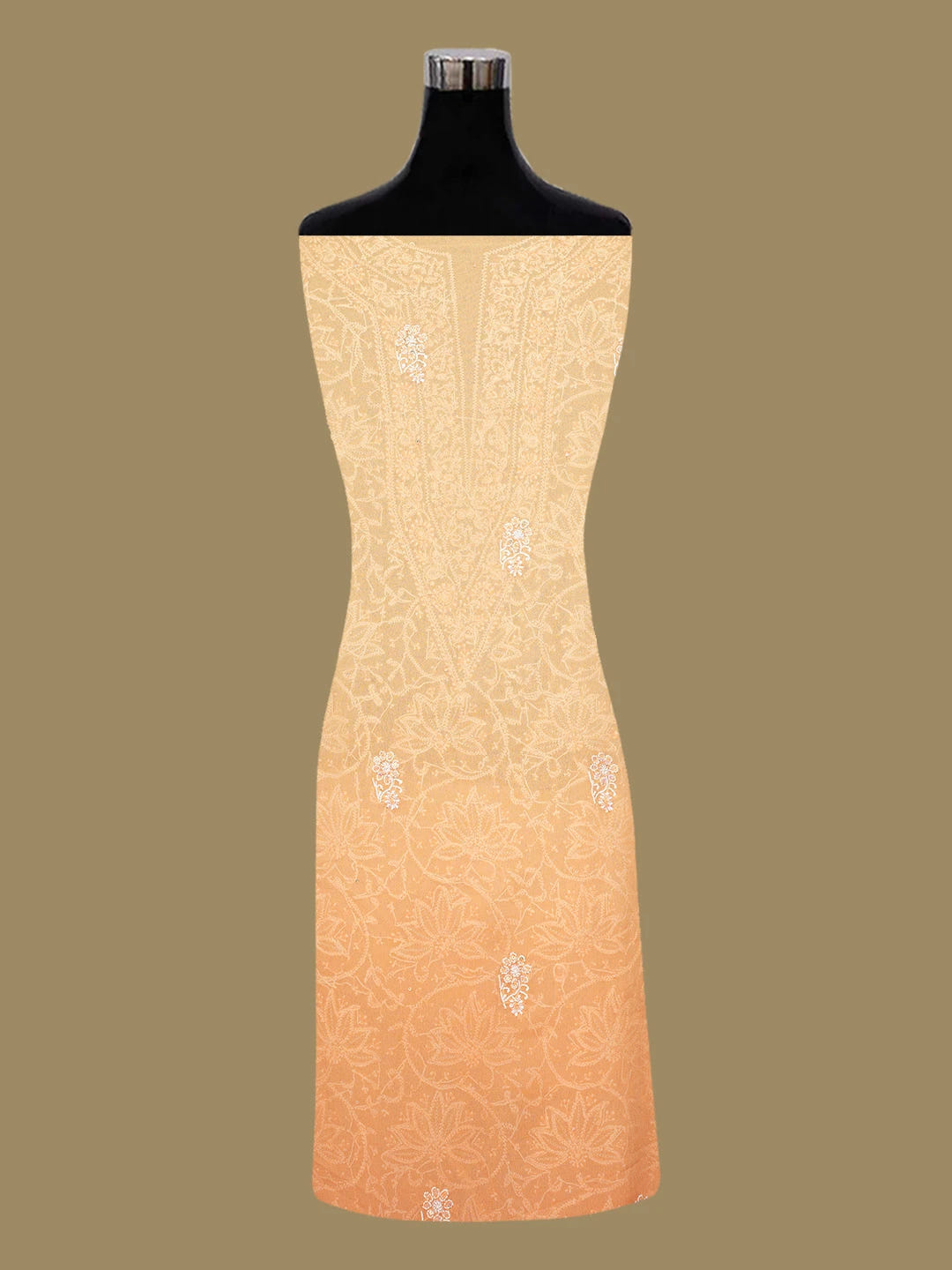 Ada Hand Embroidered Orange Pure Georgette Lucknowi Chikankari Unstitched Kurta Dupatta Set With Cutdana Work 01A653421