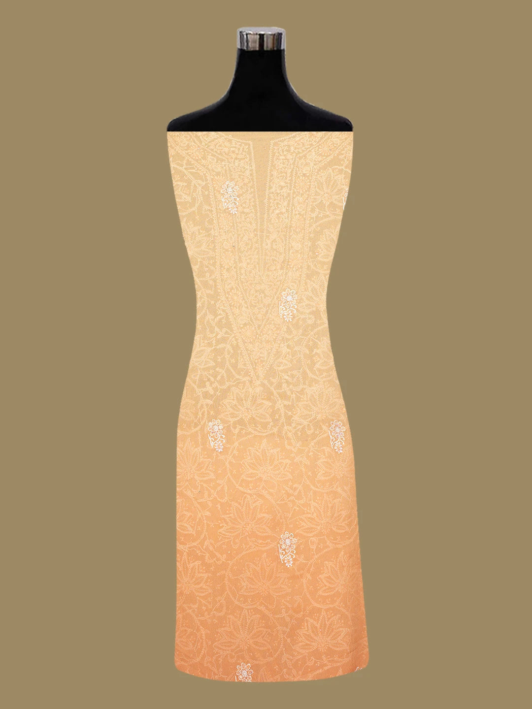 Ada Hand Embroidered Orange Pure Georgette Lucknowi Chikankari Unstitched Kurta Dupatta Set With Cutdana Work 01A653421