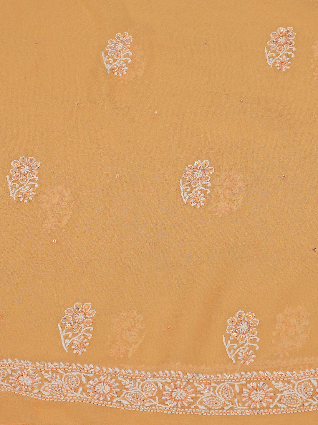 Ada Hand Embroidered Orange Pure Georgette Lucknowi Chikankari Unstitched Kurta Dupatta Set With Cutdana Work 01A653421