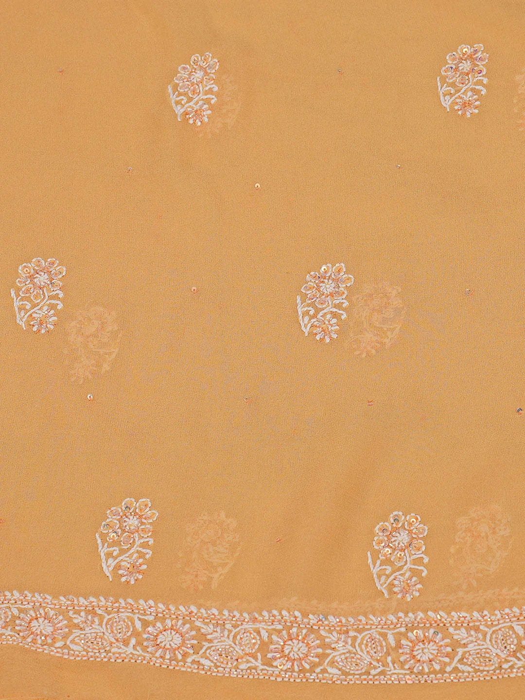 Ada Hand Embroidered Orange Pure Georgette Lucknowi Chikankari Unstitched Kurta Dupatta Set With Cutdana Work 01A653421