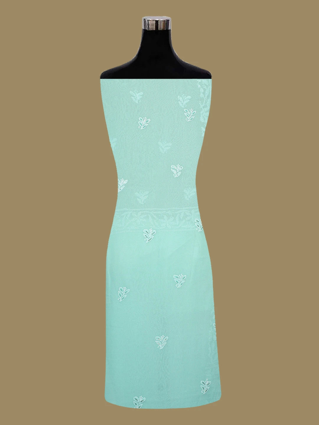 Ada Hand Embroidered Sea Green Pure Georgette Lucknowi Chikankari Unstitched Kurta Dupatta Set With Cutdana Work 01A250909