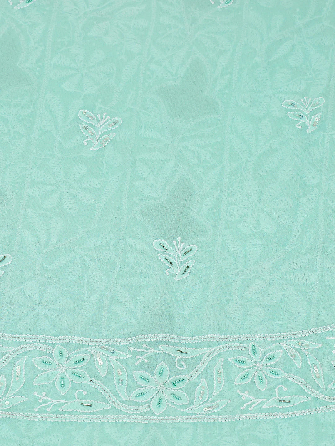 Ada Hand Embroidered Sea Green Pure Georgette Lucknowi Chikankari Unstitched Kurta Dupatta Set With Cutdana Work 01A250909