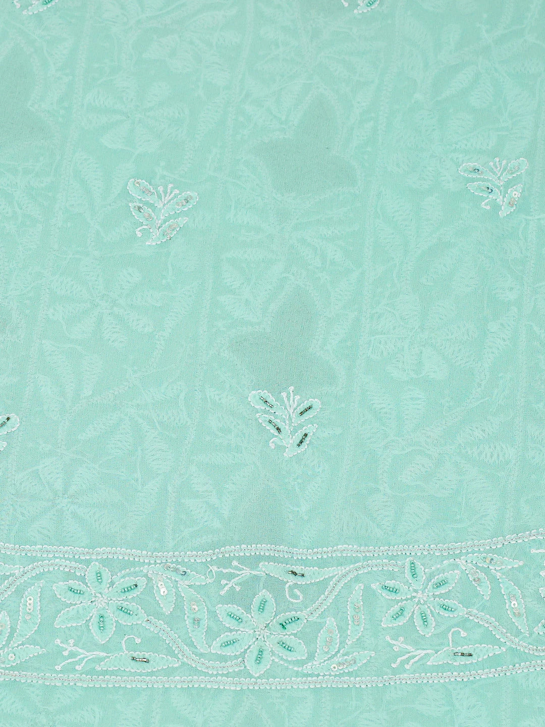 Ada Hand Embroidered Sea Green Pure Georgette Lucknowi Chikankari Unstitched Kurta Dupatta Set With Cutdana Work 01A250909