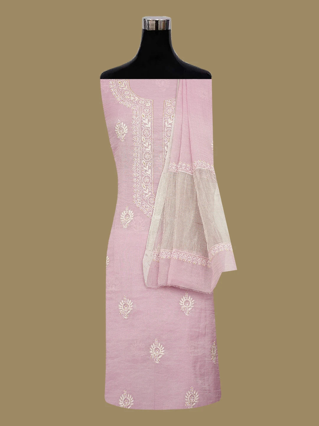 Ada Hand Embroidered Lavender Tissue Lucknowi Chikankari Unstitched Kurta Dupatta Set With Cutdana Work 01A614852