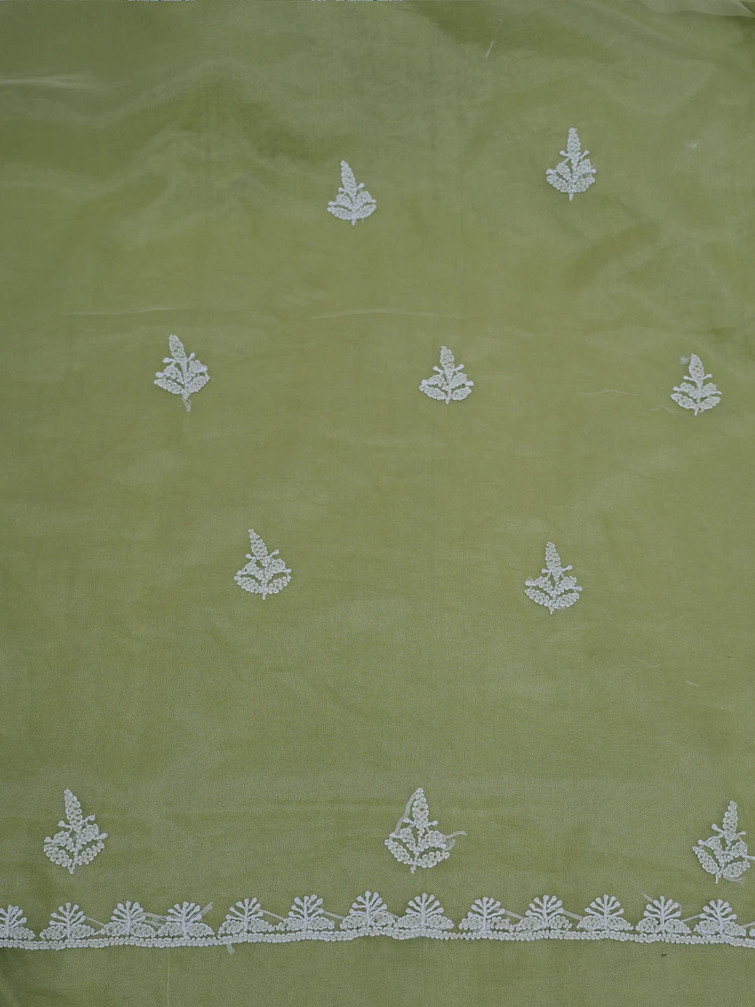 Ada Hand Embroidered Celedon Green Organza Lucknowi Chikankari Unstitched Kurta Dupatta Set 01A705690