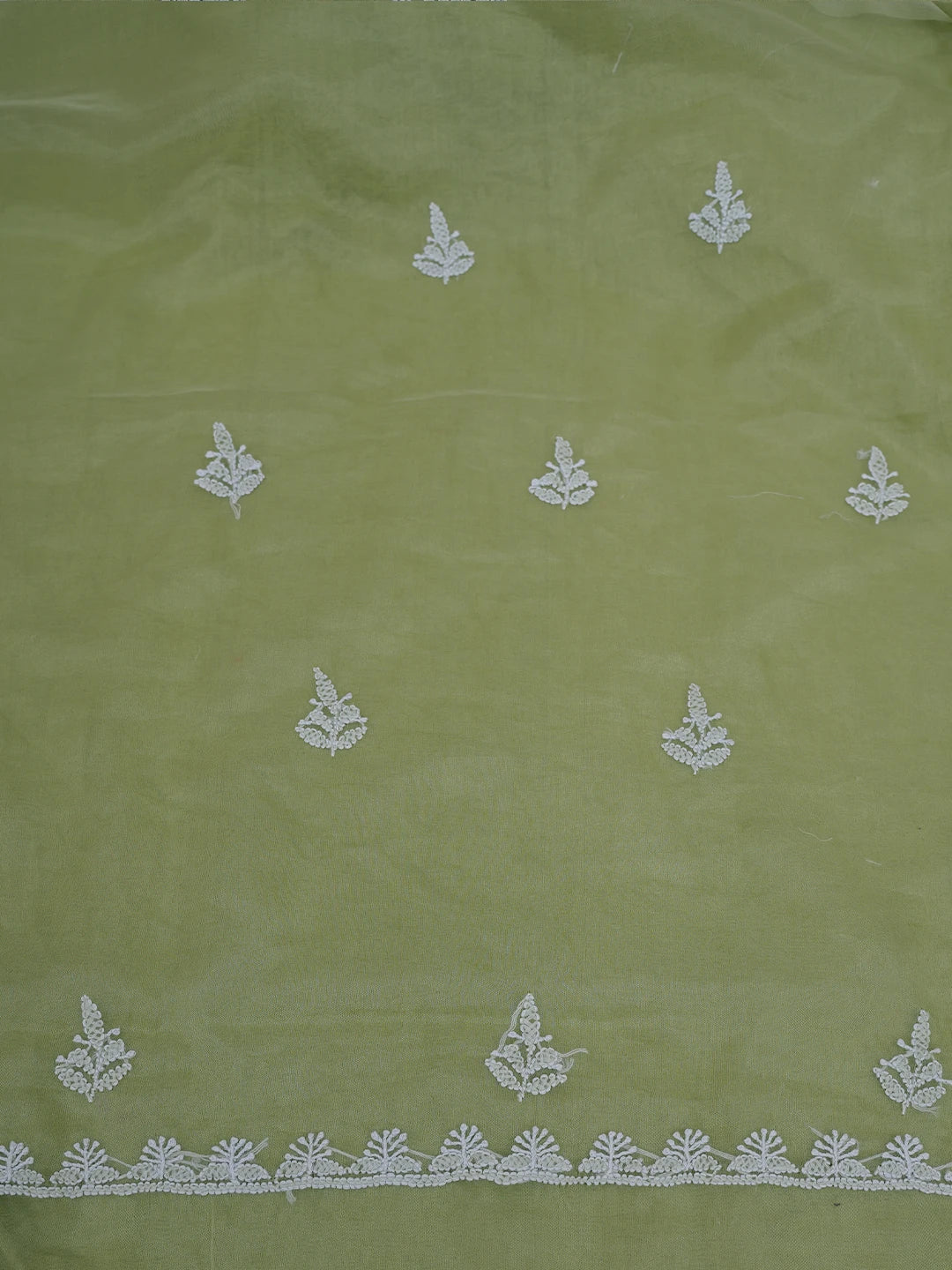 Ada Hand Embroidered Celedon Green Organza Lucknowi Chikankari Unstitched Kurta Dupatta Set 01A705690