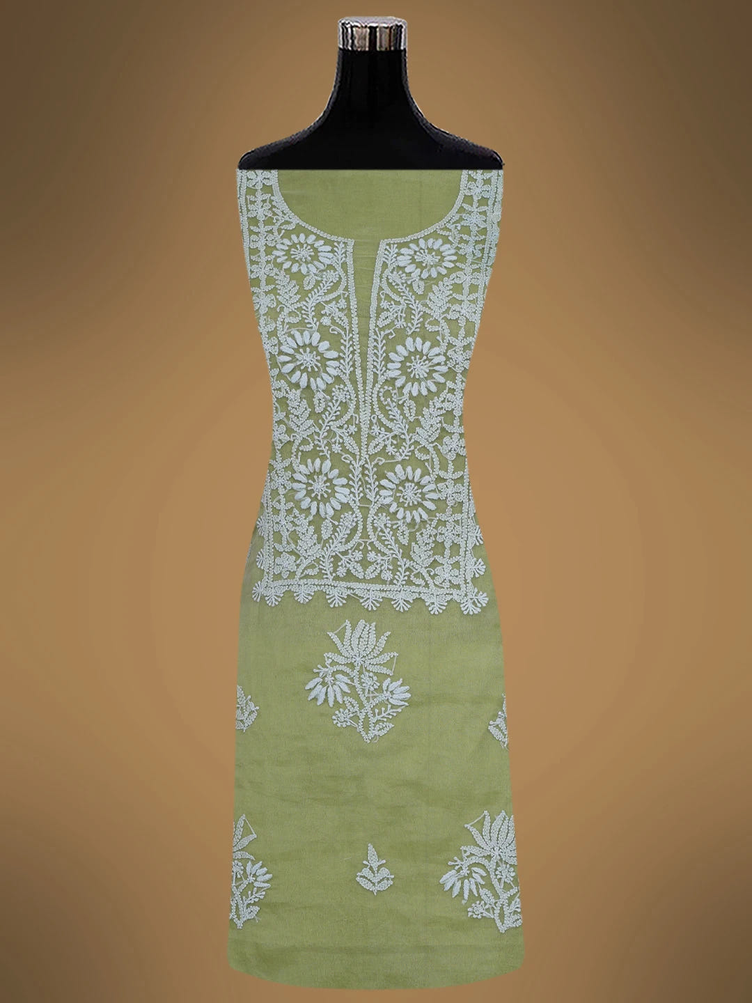 Ada Hand Embroidered Celedon Green Organza Lucknowi Chikankari Unstitched Kurta Dupatta Set 01A705690