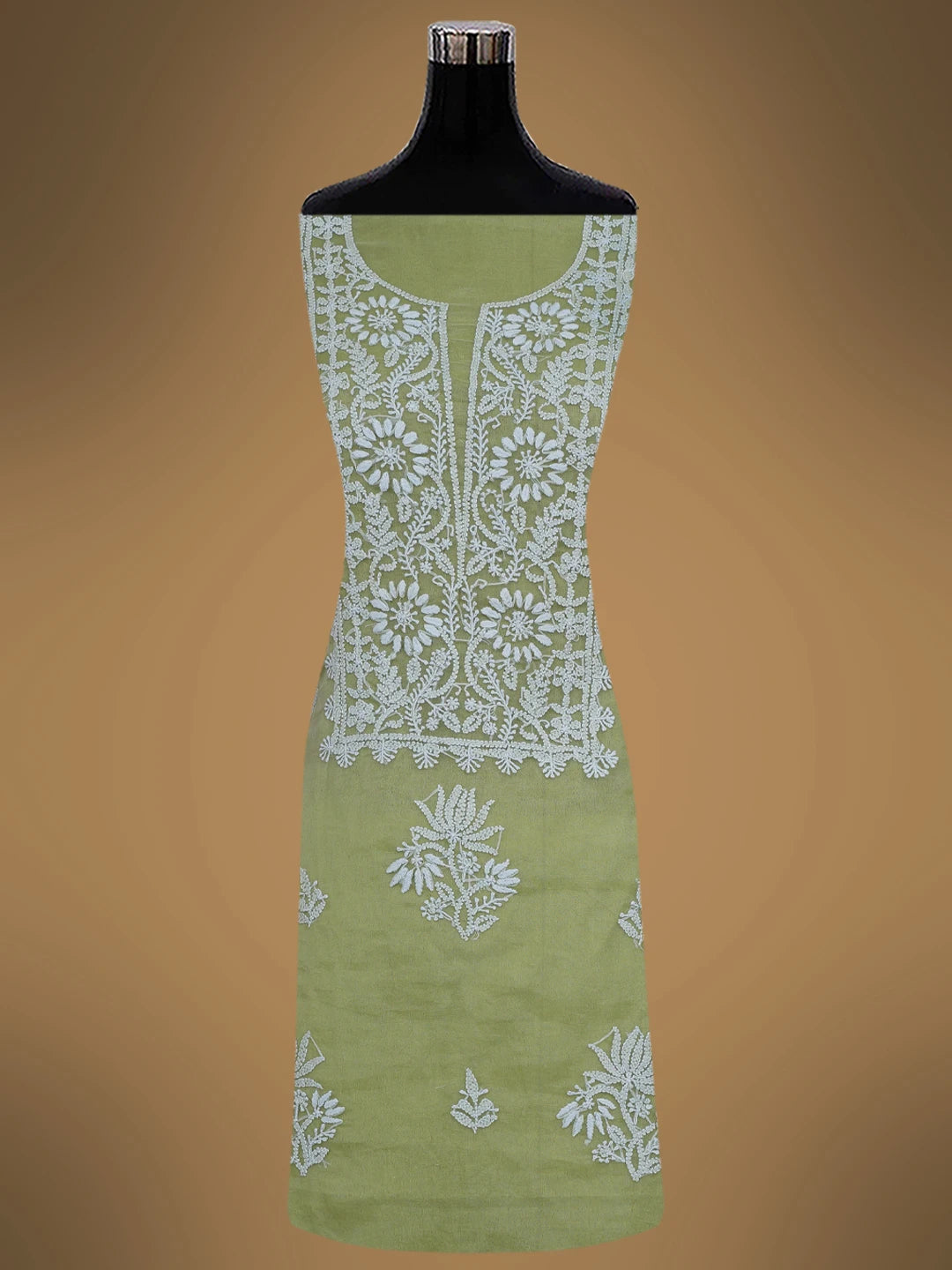 Ada Hand Embroidered Celedon Green Organza Lucknowi Chikankari Unstitched Kurta Dupatta Set 01A705690
