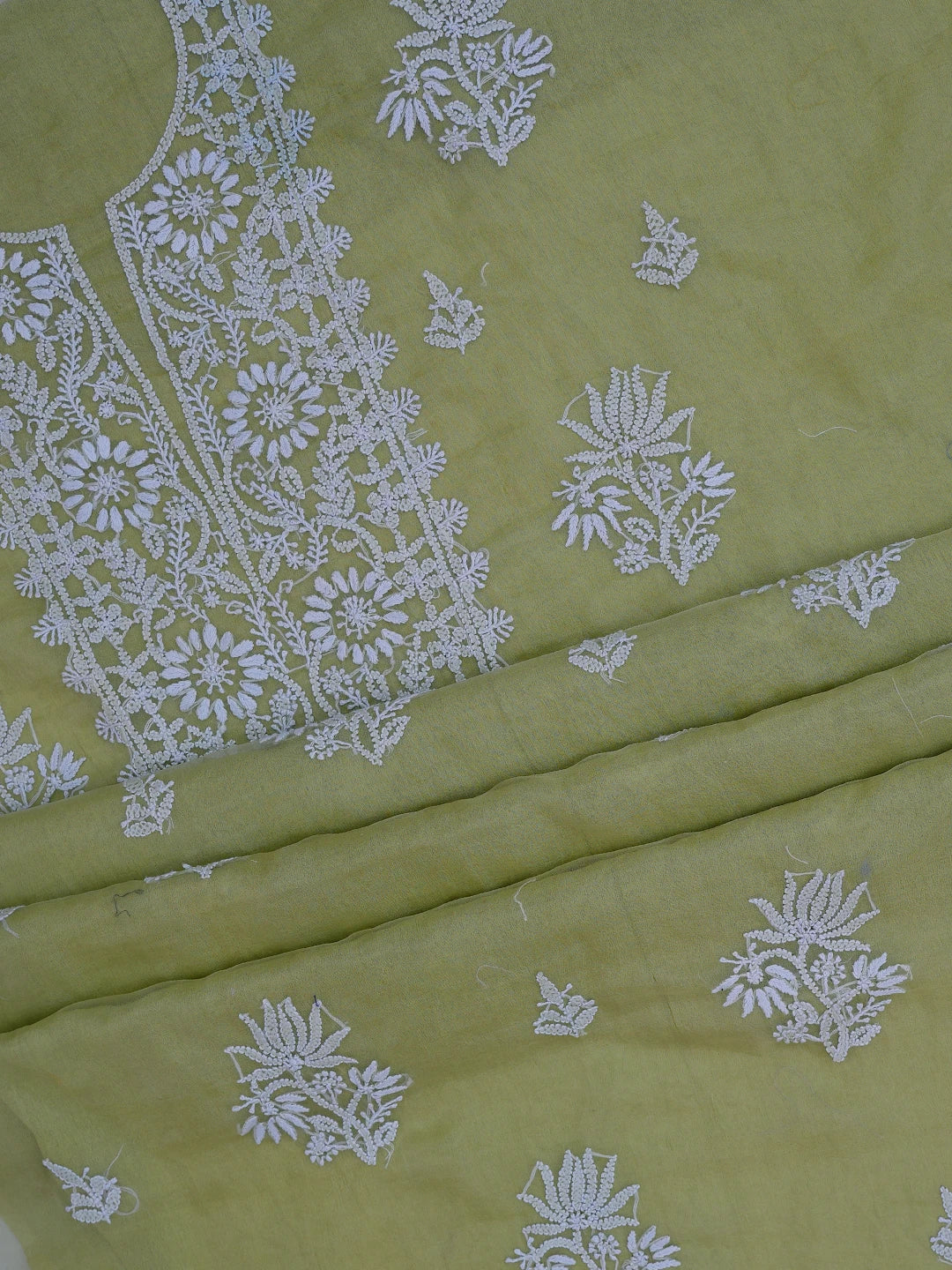Ada Hand Embroidered Celedon Green Organza Lucknowi Chikankari Unstitched Kurta Dupatta Set 01A705690