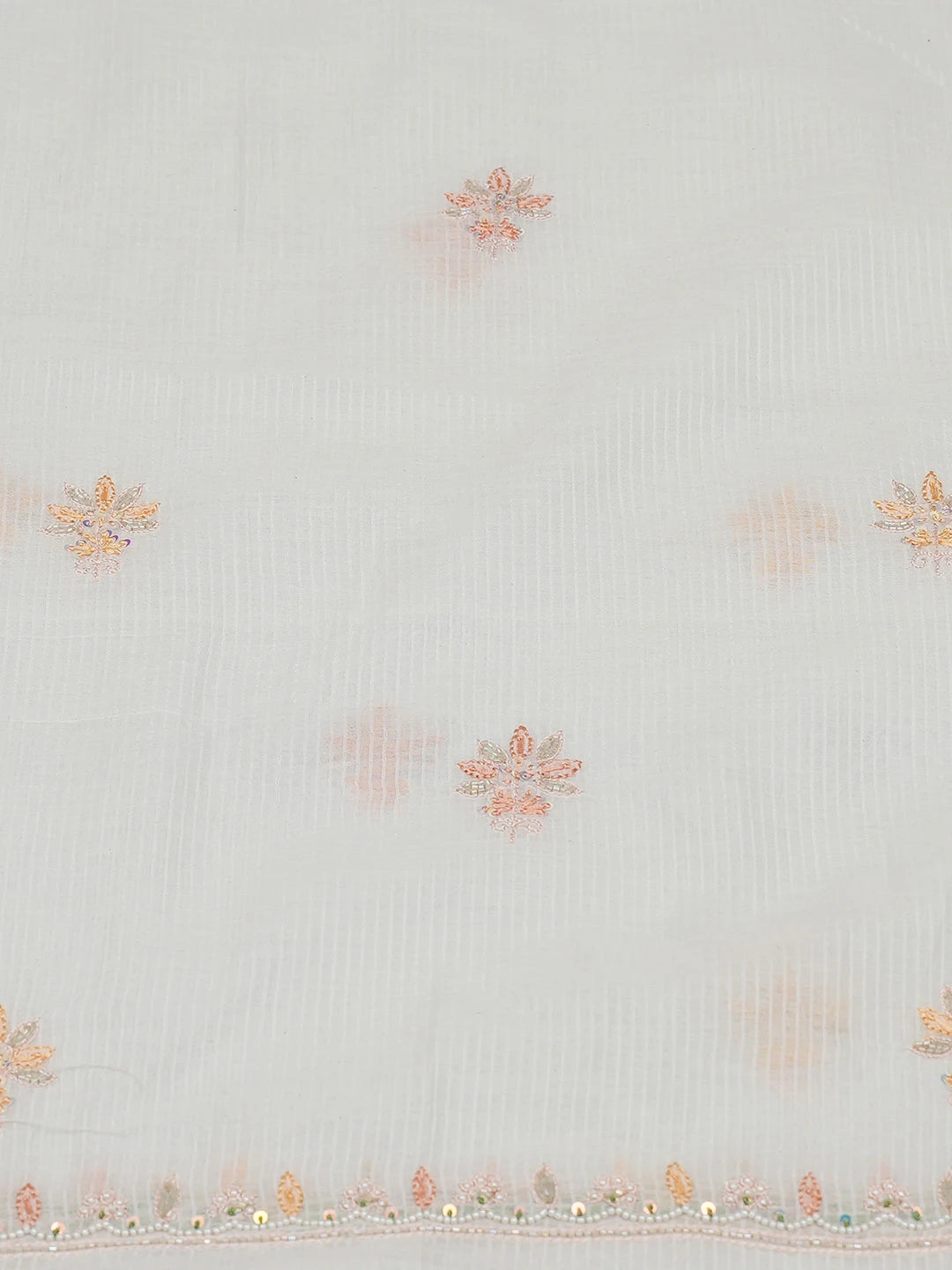 Ada Hand Embroidered White Chanderi Lucknowi Chikankari Unstitched Kurta Dupatta Set With Cutdana Work 01A690221