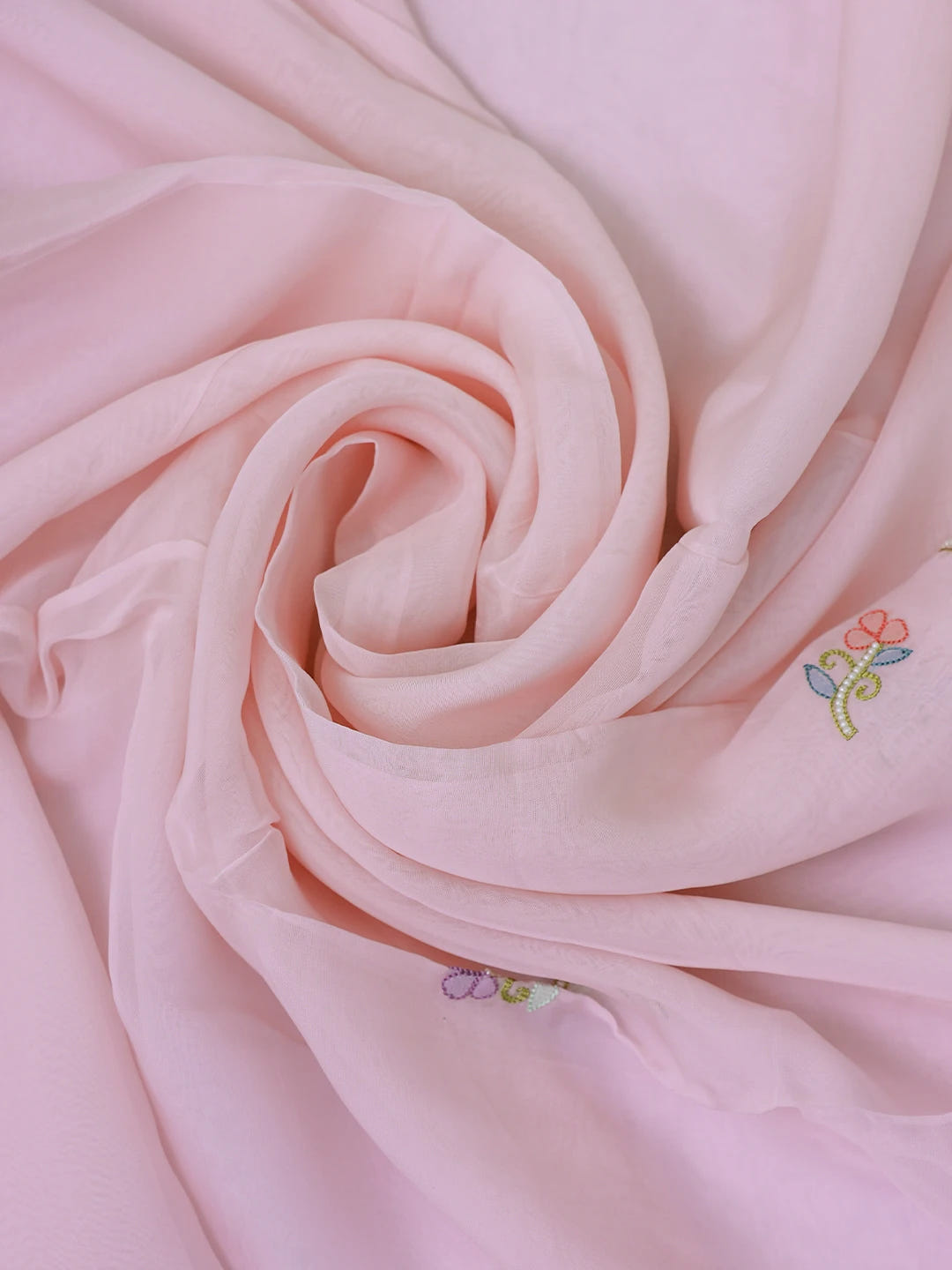 Ada Hand Embroidered Pink Organza Lucknowi Chikankari Unstitched Kurta Dupatta Set With Parsi Work 01A702345