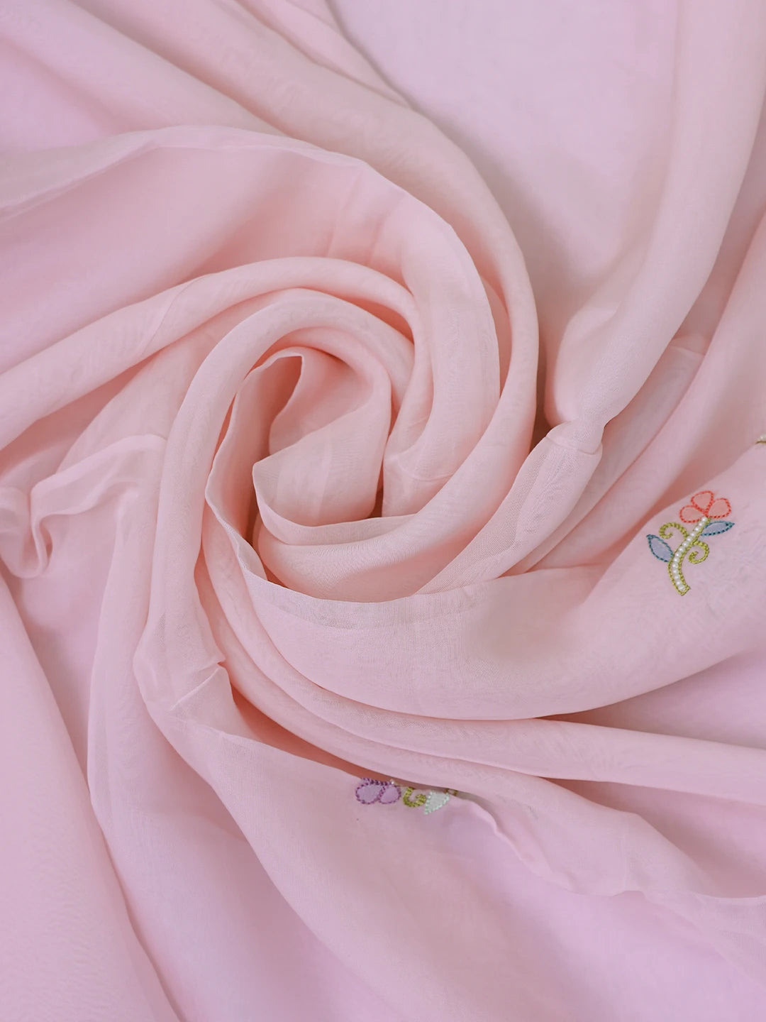 Ada Hand Embroidered Pink Organza Lucknowi Chikankari Unstitched Kurta Dupatta Set With Parsi Work 01A702345