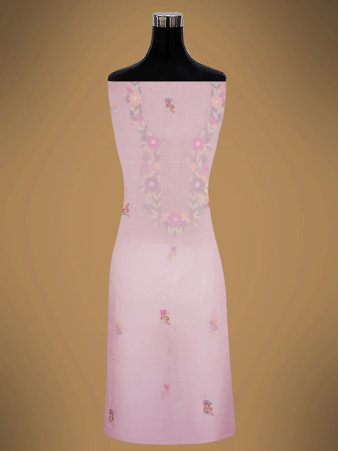 Ada Hand Embroidered Pink Organza Lucknowi Chikankari Unstitched Kurta Dupatta Set With Parsi Work 01A702345