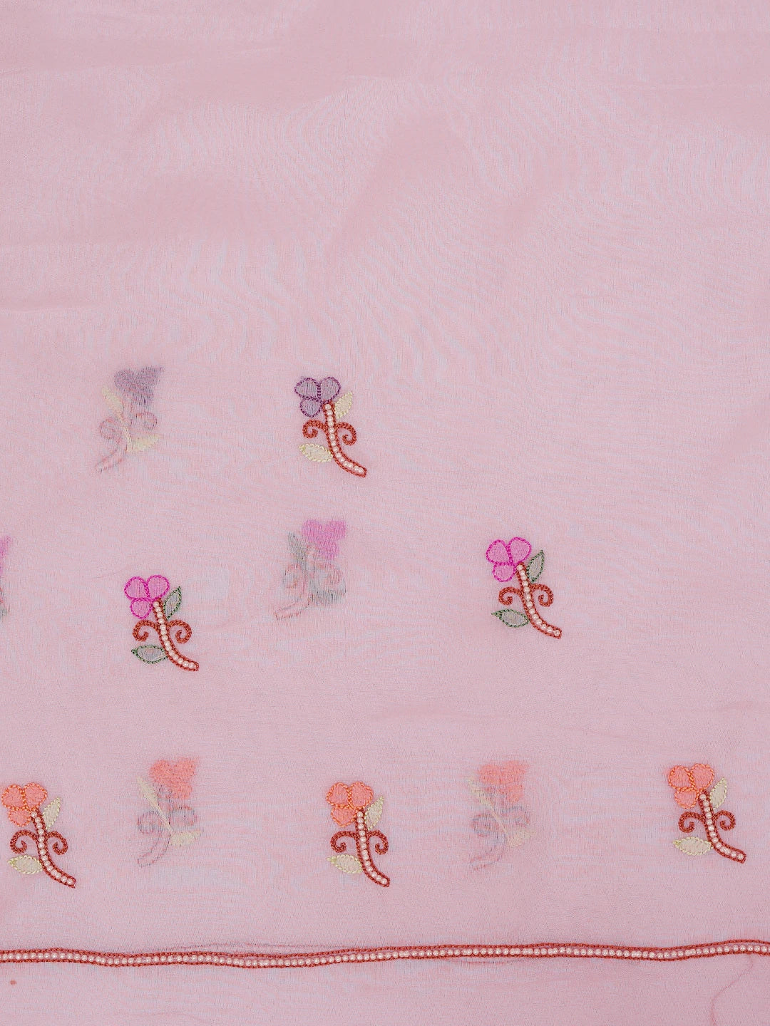 Ada Hand Embroidered Pink Organza Lucknowi Chikankari Unstitched Kurta Dupatta Set With Parsi Work 01A702345