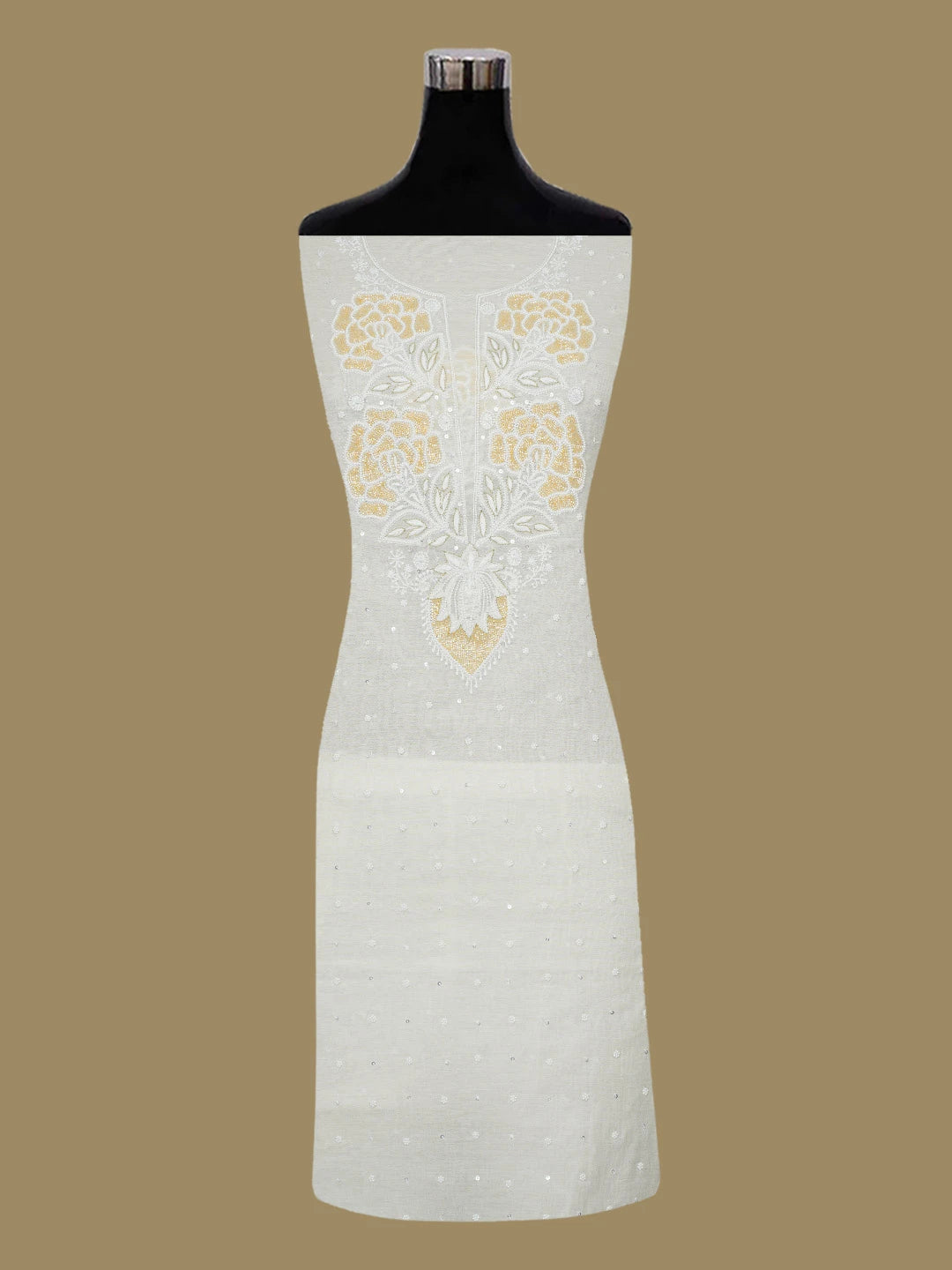 Ada Hand Embroidered Ivory White Chanderi Lucknowi Chikankari Unstitched Kurta Dupatta Set With Pearl Work 01A659377
