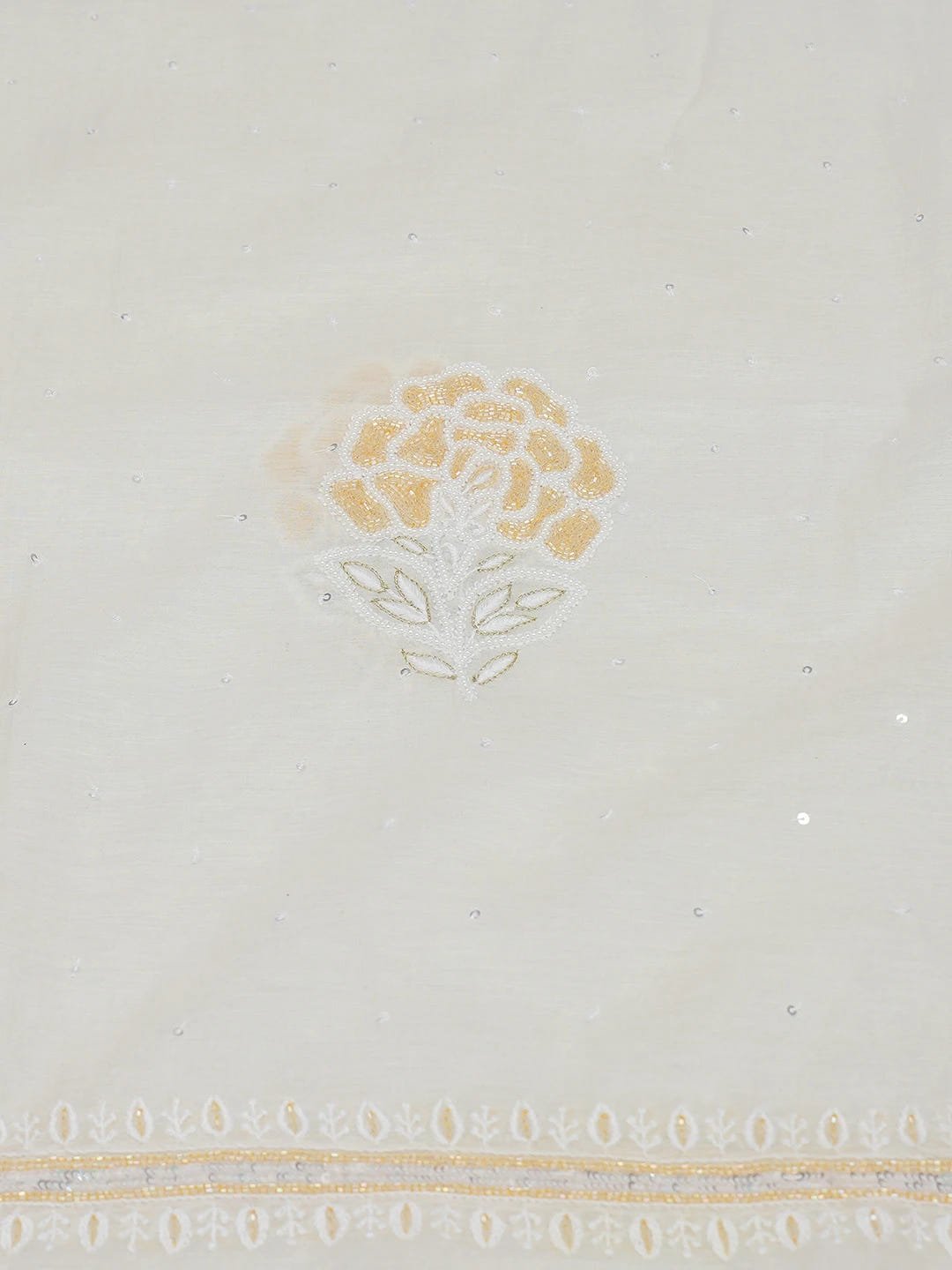 Ada Hand Embroidered Ivory White Chanderi Lucknowi Chikankari Unstitched Kurta Dupatta Set With Pearl Work 01A659377