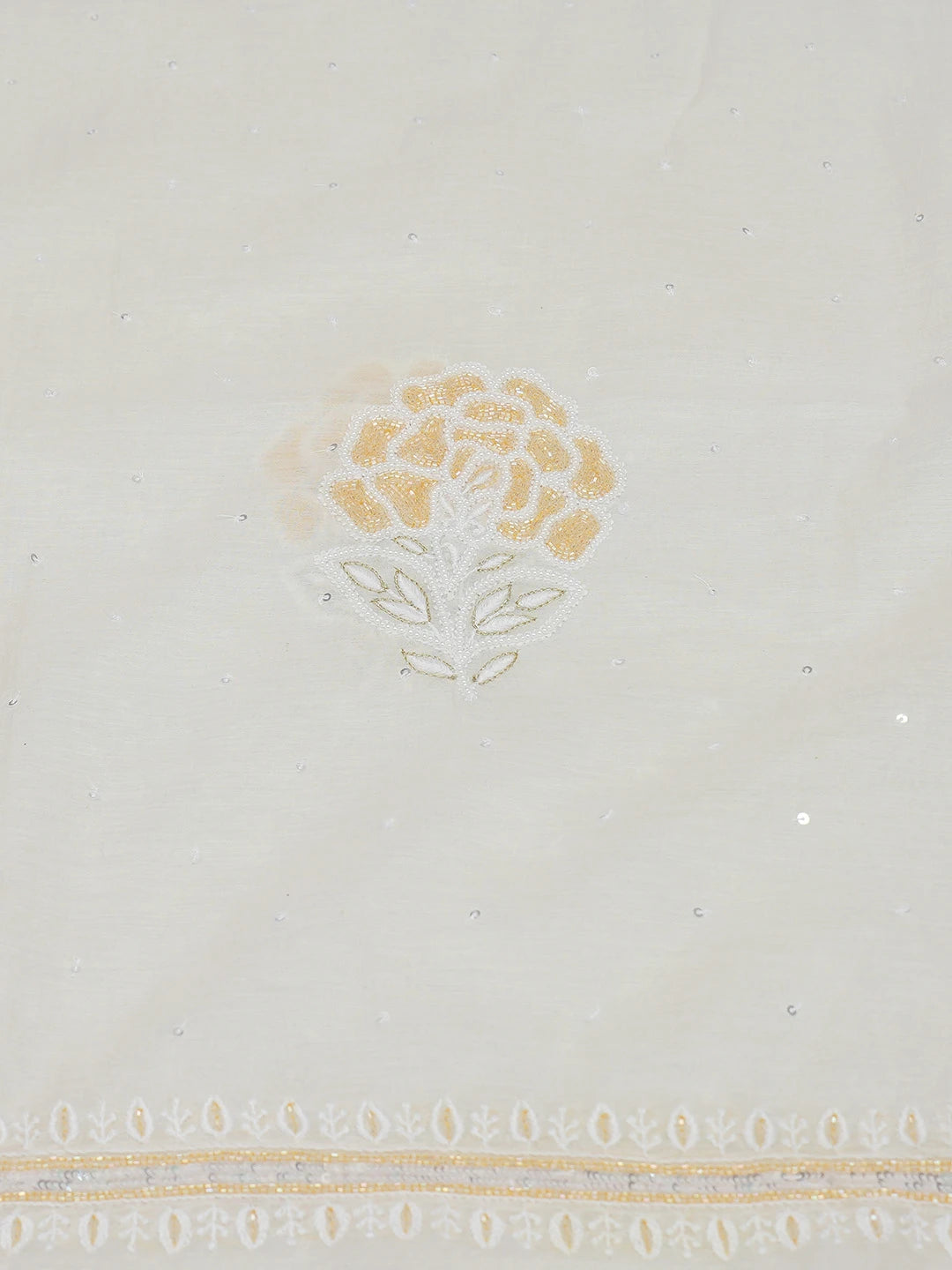 Ada Hand Embroidered Ivory White Chanderi Lucknowi Chikankari Unstitched Kurta Dupatta Set With Pearl Work 01A659377