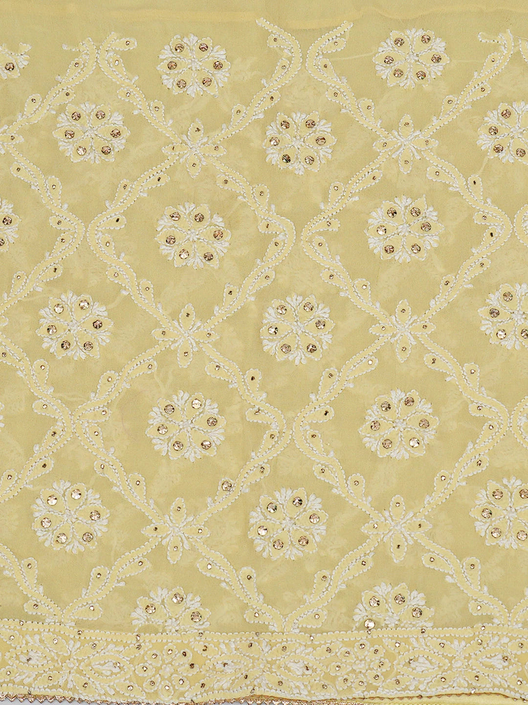 Ada Hand Embroidered Lemon Yellow Pure Georgette Lucknowi Chikankari Unstitched Kurta Dupatta Set With Mukaish Work 01A640995