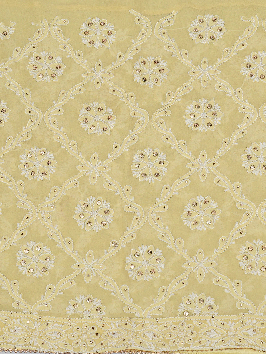 Ada Hand Embroidered Lemon Yellow Pure Georgette Lucknowi Chikankari Unstitched Kurta Dupatta Set With Mukaish Work 01A640995
