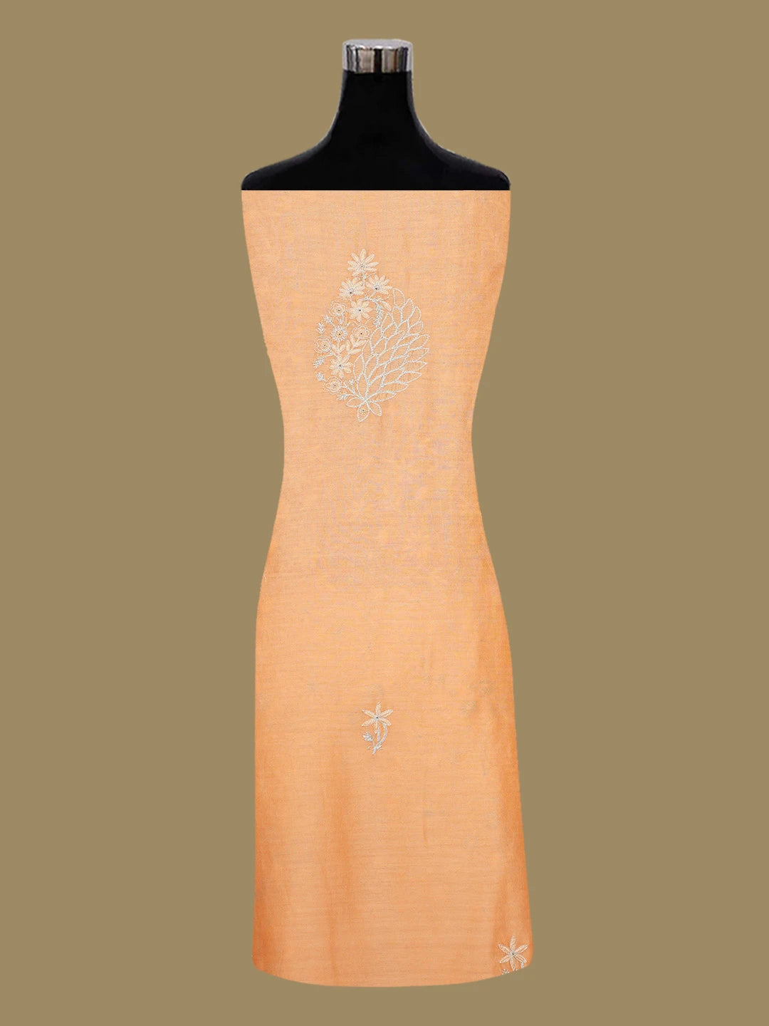 Ada Hand Embroidered Atomic Tangerine Orange Chanderi Lucknowi Chikankari Unstitched Kurta Dupatta Set With Sequinned Work 01A483233