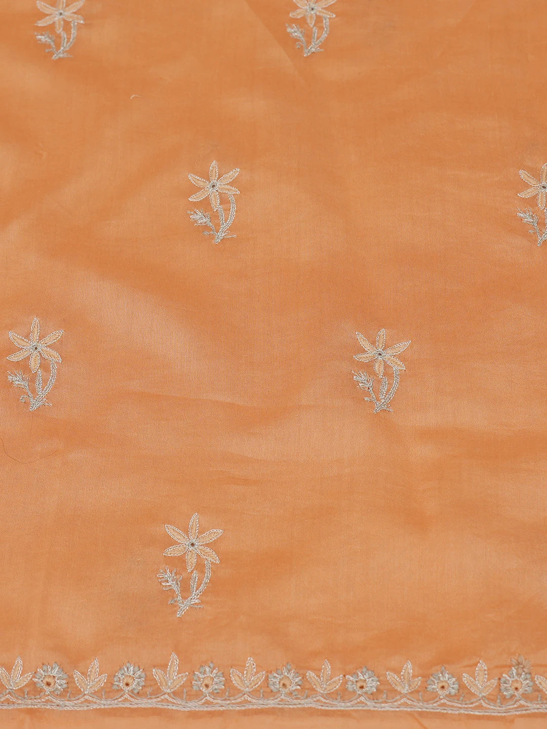 Ada Hand Embroidered Atomic Tangerine Orange Chanderi Lucknowi Chikankari Unstitched Kurta Dupatta Set With Sequinned Work 01A483233