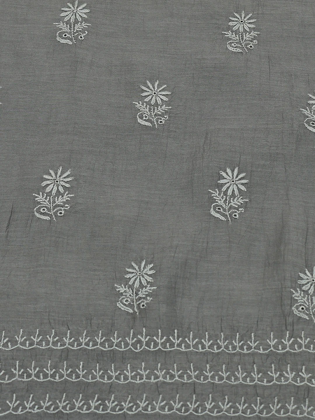 Ada Hand Embroidered Pyne's Gray Chanderi Lucknowi Chikankari Unstitched Kurta Dupatta Set 01A695074