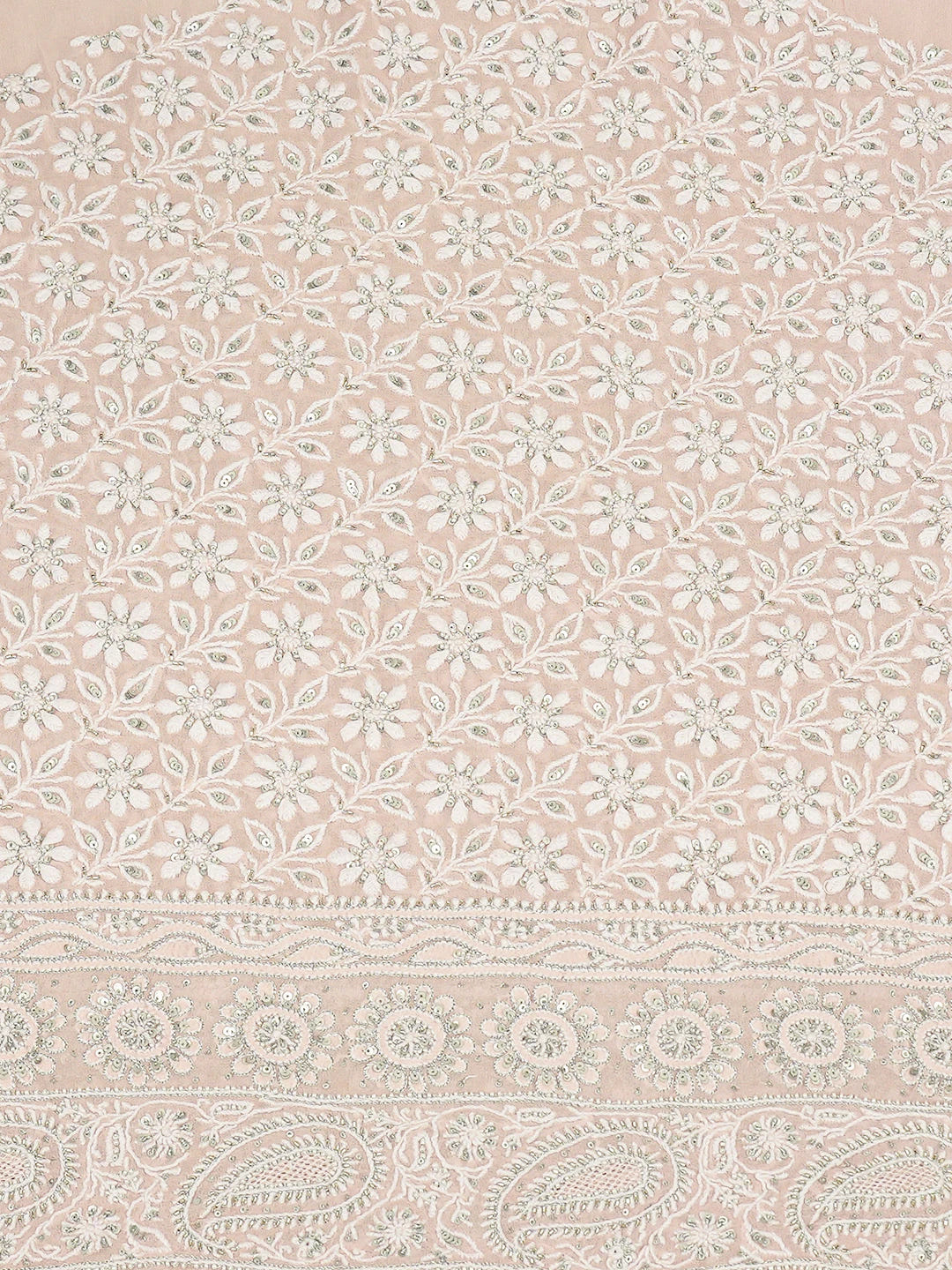 Ada Hand Embroidered Light Pink Pure Georgette Lucknowi Chikankari Unstitched Kurta Dupatta Set With Pearl Work A441022