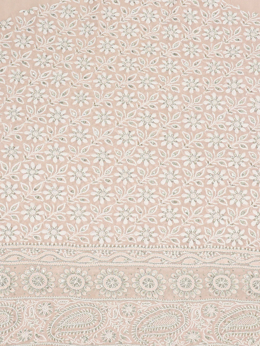 Ada Hand Embroidered Light Pink Pure Georgette Lucknowi Chikankari Unstitched Kurta Dupatta Set With Pearl Work A441022