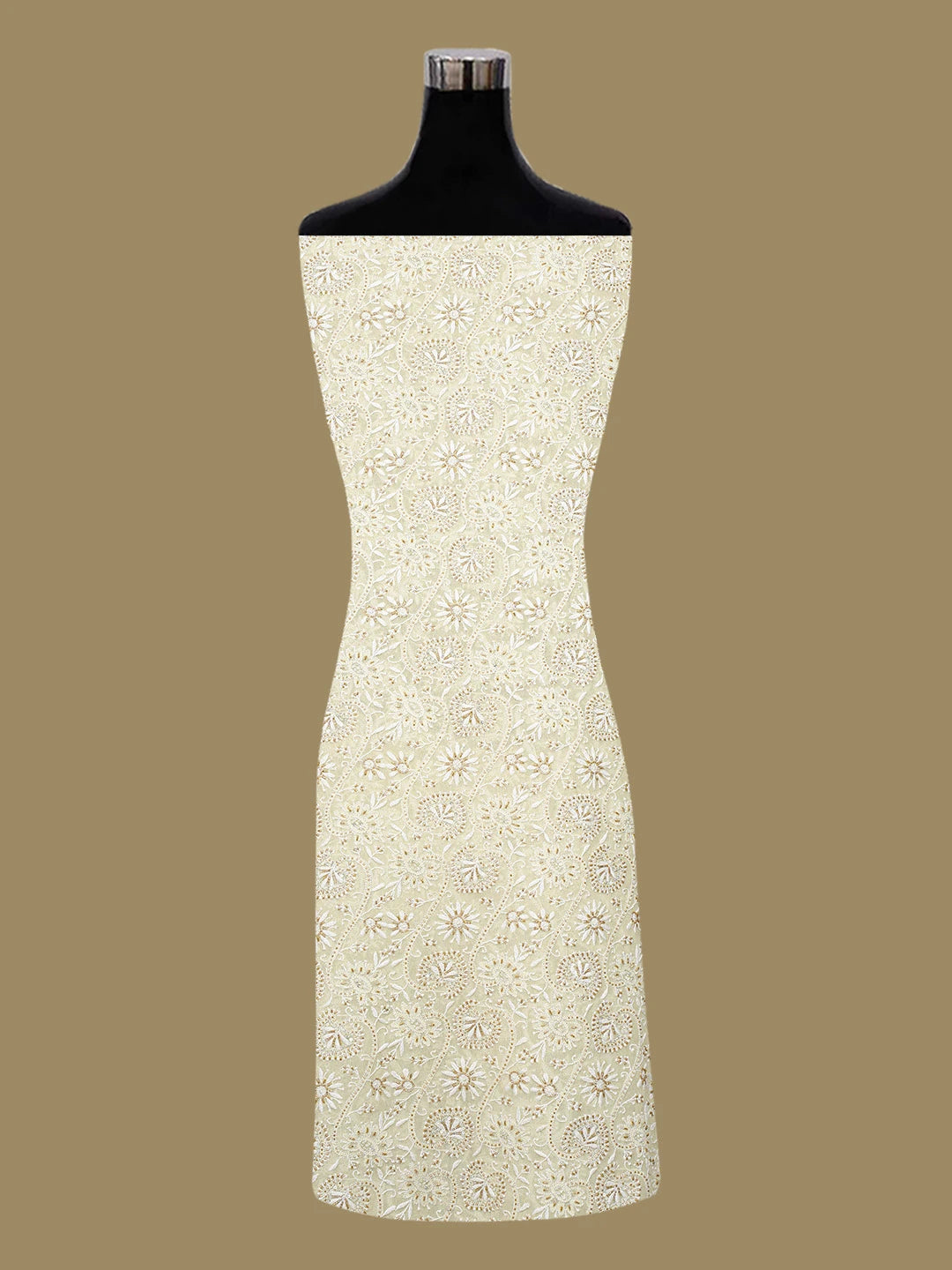 Ada Hand Embroidered Lemon Pure Georgette Lucknowi Chikankari Unstitched Kurta Dupatta Set With Cutdana Work A536363