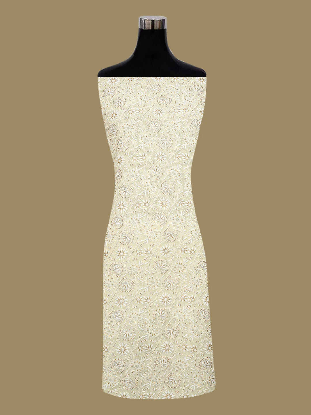 Ada Hand Embroidered Lemon Pure Georgette Lucknowi Chikankari Unstitched Kurta Dupatta Set With Cutdana Work A536363