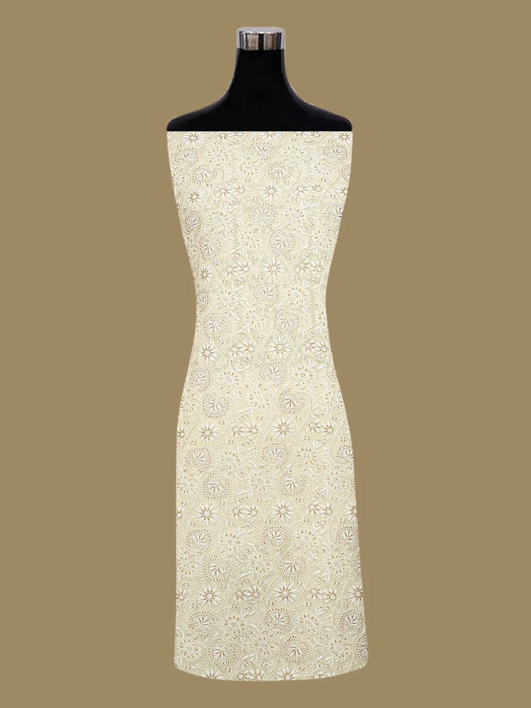 Ada Hand Embroidered Lemon Pure Georgette Lucknowi Chikankari Unstitched Kurta Dupatta Set With Cutdana Work A536363