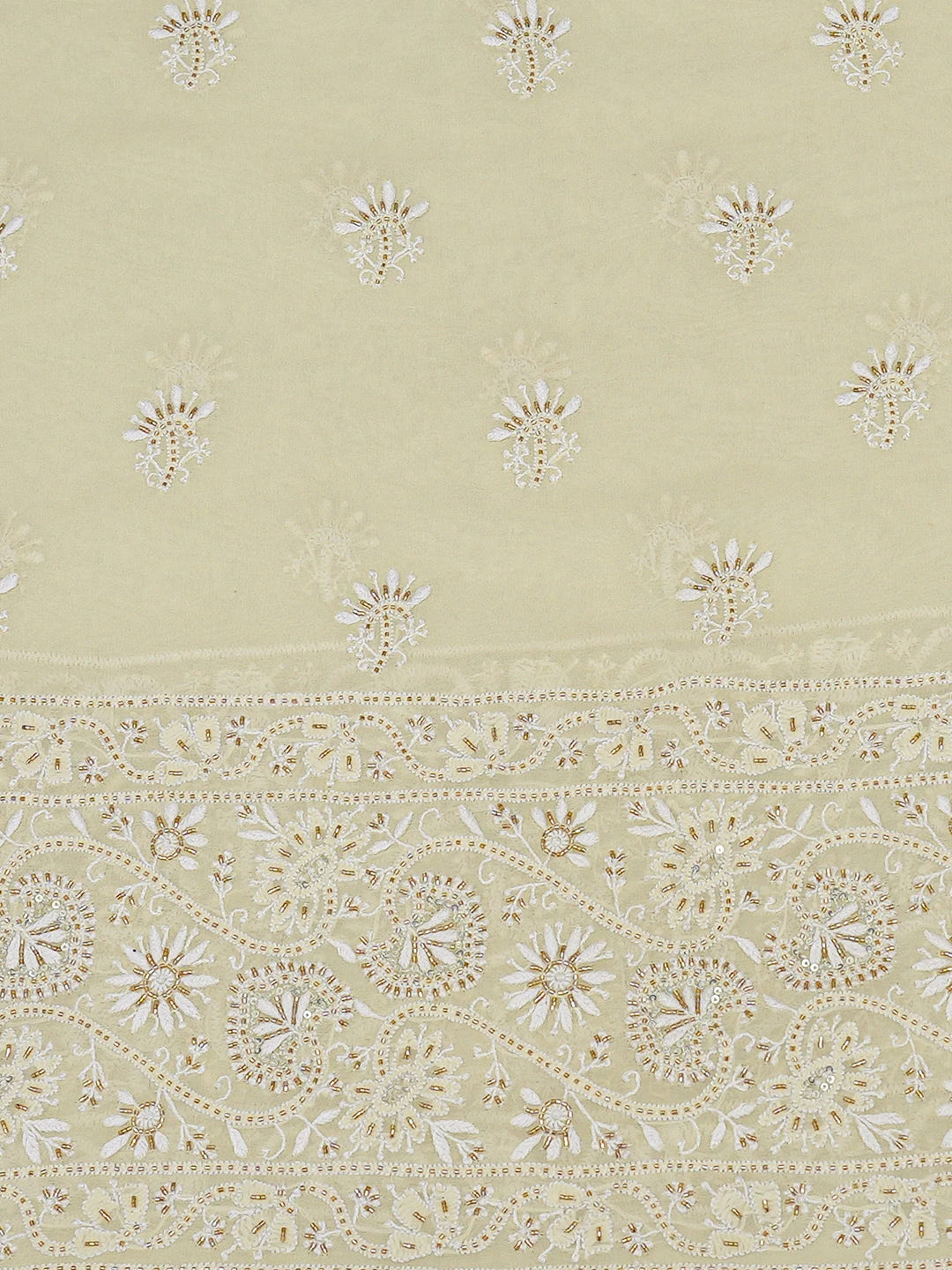 Ada Hand Embroidered Lemon Pure Georgette Lucknowi Chikankari Unstitched Kurta Dupatta Set With Cutdana Work A536363